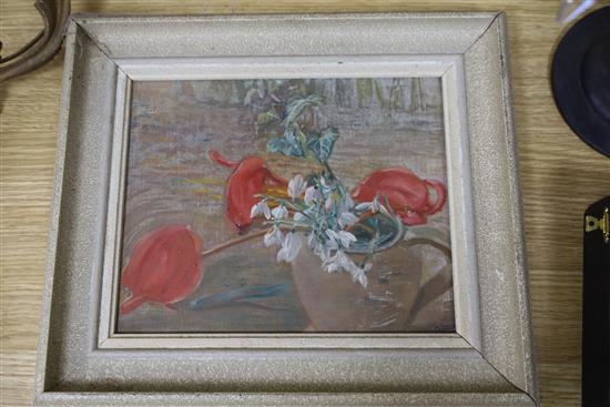 Arthur Bradbury (1892-1977), oil on board, Ryelands, 19 x 25cm, together with an oil still life by Marjorie Lance, 19 x 24cm